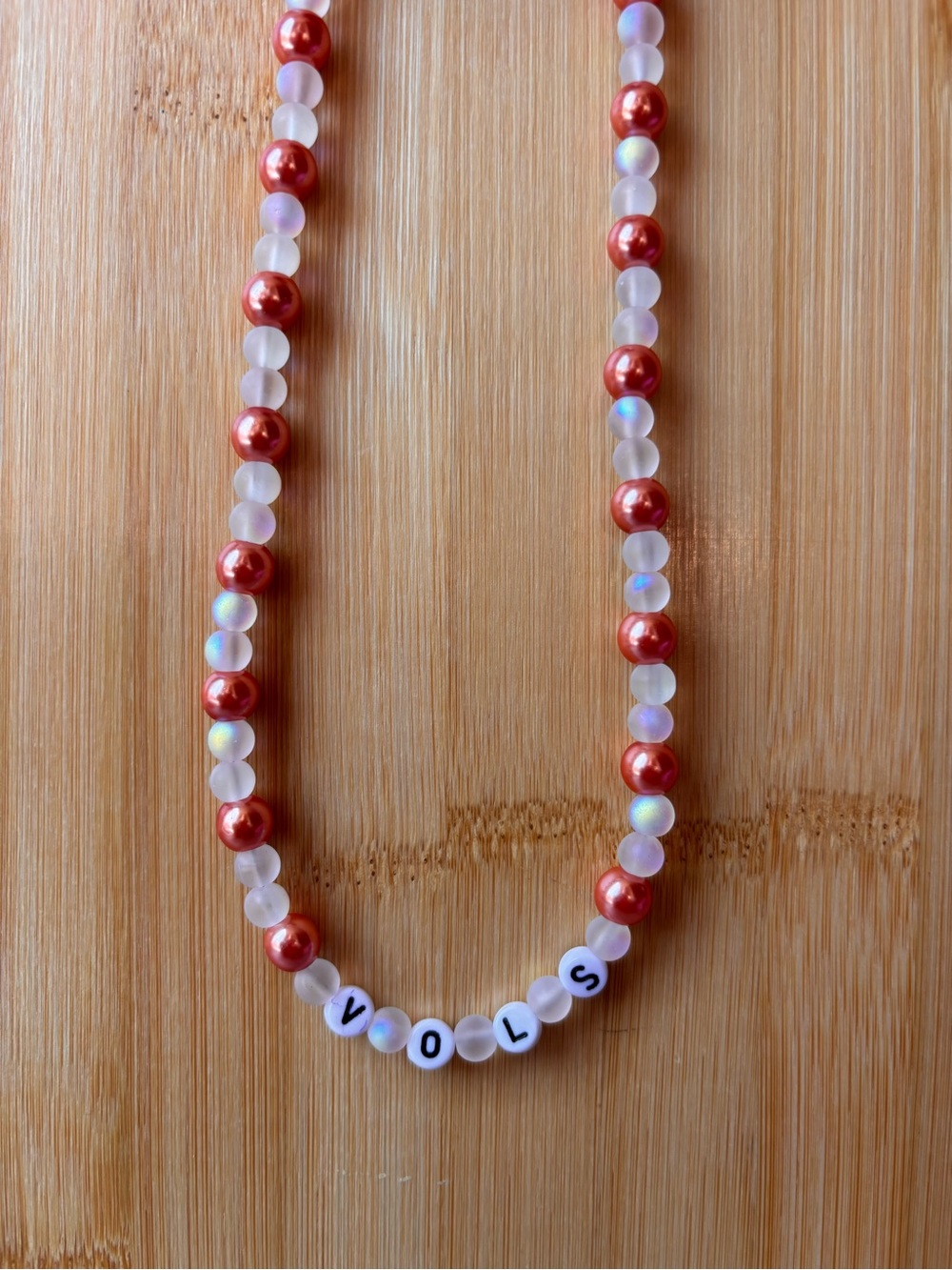 Personalized Coral Pearl and Frosted Bead Necklace - V O L S